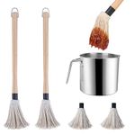 BBQ Sauce Pot and Basting Brush Set, 61oz Stainless Steel Sauce Pan & Basting Mop Brush, Gifts for Griller & Barbecue Cooking Accessories, with 2Pcs Wooden Long Handle Sauce Mops and 2Pcs Replacements