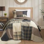 Woolrich Quilt Set Patchwork Channel Quilting, Cottege Coverlet for Twin Size Bed All Seasons, Lightweight Prewashed Cotton Coverlet Bedspread, Shams, Winter Hills, Oversized Twin/Twin XL Tan 2 Piece