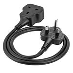 TISDLIP 1 Way Extension Lead 1M(Plug Included), Sturdy and Fireproof Single Socket Extension, Travel Use Small Power Cord, Black Power Strip