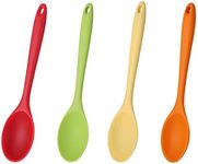 4 Pieces Silicone Spoons for Cooking, Large Silicone Mixing Spoon Set, Nonstick Heat-Resistant Cooking Spoons, 4 Colors Kitchen Utensil Spoons for Mixing Baking Cooking Serving Stirring Tools