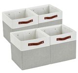 DECOMOMO Cube Storage Bins | Fabric Storage Cubes Closet Organizer Cubby Bins for Shelves Cloth Nursery Decorative Basket with Handles (Light Grey and White, 11 x 11 x 11 inch)