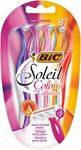 BIC Miss Soleil Colour Collection 3-Blade Razors for Women with Easy Grip Handle and Lubricating Strips, Pack of 8