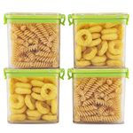 PEARLPET Clik n Seal Kitchen Storage Container Set of 4 Pcs (700 ml Each, Plastic, Square Shape, Green)