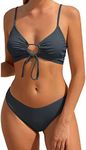 Bikini Set for Women Two Piece Swimsuits High Waisted Cut Out Tie Front Cheeky Crisscross Halter Bathing Suit, Q-deep Grey, Medium