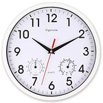 Vigorwise Wall Clock, Sweep Silent Movement Accurate Clocks with Temperature & Humidity, Decorative for Kitchen/Living Room/Bedroom/Office/School/Classroom (White, 10 inch)