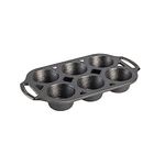 Lodge Seasoned Cast Iron Muffin Pan, 6 Impressions , 12.69", Black