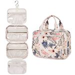 Narwey Hanging Toiletry Bag for Women Travel Makeup Bag Organizer Toiletries Bag for Travel Size Essentials Accessories Cosmetics (Beige Bird (Medium))