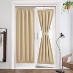 ZHhan French Door Curtains Privacy Blackout French Door Rod Pocket Drapes for Glass Door Home Office,Sidelight Curtain Tie up Shade,Easy Installed 66x173cm,Beige,1 Panel