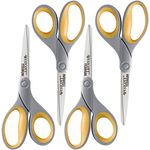 Westcott ‎17598 8-Inch Titanium Scissors for Office and Home, Yellow/Gray, 4 Pack