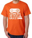 Caseria Men's Cotton Graphic Printed Half Sleeve T-Shirt - Never Quit Gamers (Orange, XXL)