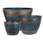 Rustic Dark Grey Half Barrel Cask Planters Indoor & Outdoor Flower/Plant Pots - 1 x 28.5cm, 1 x 38cm & 1 x 51cm Diameter.