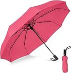 Rain-Mate Compact Travel Umbrella - Pocket Portable Folding Windproof Mini Umbrella - Auto Open and Close Button and 9 Rib Reinforced Canopy (Pink)
