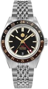 San Martin SN0116G Dive Watches for Men NH34 GMT Watch Mechanical Sapphire Mirror Full Luminous 10ATM Waterproof Wristwatch, 39.5MM Stainless Steel, Black-Brown Bezel, Mechanical,diving, pilot