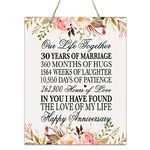 LifeSong Milestones Floral 30th Anniversary Plaque 30 Years of Marriage Thirty Years Keepsake Gift Husband Wife him her Our Life Together (12 x 15 Floral Rope Sign)