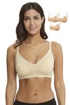 HOFISH Women's Nursing Bra Wireless Deep V Bras 3PACK Beige L