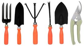 Kraft Seeds Gardening Hand Tools Set - 5 Pcs (Cultivator, Big and Small Trowel, Weeder, Fork) & Kraft Seeds Pruning Shear Cutter - 1 Pc (Bypass Iron Pruner)