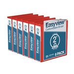 EasyView Premium 2-Inch Binders with Clear-View Covers 3-Ring Binders for School, Office, or Home, Colored Binder Notebooks, Pack of 6, Round Ring, Red