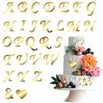 Gyufise 28Pcs Gold Acrylic Alphabet Cake Toppers DIY Custom Toppers with A-Z Letter Mirrored Gold Picks for Personalized Name Cake Decorations Anniversary Wedding Baby Shower Happy Party Supplies