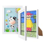 Funchi Kids Artwork Frame, Front Opening Changeable Display & Storage 7.8x10.4 Wooden & Glass Art Frames with Mat and 10x12.5 without Mat, 2 Pack White