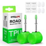 CYCLAMI 38g 2PCS Ultralight 700C Bike Inner Tube TPU Road Bicycle Tire 28'' Compatible with 700x18/23/25/28/30/32C Presta Valve 60mm(Include 4 PCS Bike Inner Tire Patch Repair Kit)