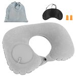 WOVTE Travel Pillow, Inflatable Travel Pillow 4rd Gen Ergonomic Neck&Head Support Pillow with Carry Bag, Portable Ideal for Office Napping Flying Train Car Camping Journeys (Grey(Press Automatic))