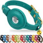 OOPSDOGGY Leather AirTag Cat Collar with Bell - Non Breakaway Kitten Collar with Apple Air Tag Holder - Lightweight GPS Pet Collars for Girl Boy Cats, Small Dogs, Puppies (Aquamarine)