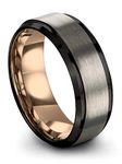 Tungsten Wedding Band Ring 8mm for Men Women Black & 18K Rose Gold Plated Beveled Brushed Polished, 8