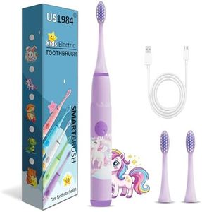 US1984 Sonic Electric Toothbrush for Kids with 4 Modes, 3 Brush Heads & Rechargeable Battery, Ultra Soft Nylon Bristles, IPX7 Waterproof, Electric Power Tooth brush (Purple)