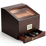 GLENCREAG Cigar Humidor Box for 55 to 85 Counts, Glass Top with Spanish Cedar Lining & Divider, Digital Hygrometer, Accessory Drawer & Humidifier, Gift for Cigar Lover - Facto Series