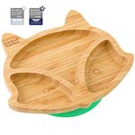 bamboo bamboo Baby Plate and Toddler Plate, Suction Plate for Feeding and Weaning, Bamboo Fox Plate with Secure Suction, Suction Plates for Babies from 6 Months (Fox, Green)