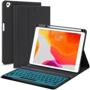 Keyboard Case for iPad 9th/8th/7th Generation 10.2 inch 2021/2020/2019, iPad Pro 10.5-inch Case with Keyboard,iPad Air 3 2019, 7 Color Backlit Removable Bluetooth Wireless Keyboard Folio Case(Black)