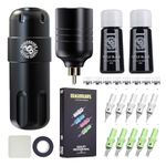 Dragonhawk S8 Wireless Tattoo Kit Rotary Tattoo Machine Gun Kit Complete Tattoo Kits with Tattoo Cartridges Needles Supplies - General Tattoo Kit (One Battery)