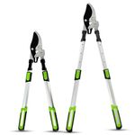 Crystals Telescopic Ratchet Bypass Lopper – Tree Lopper for Gardening Heavy Duty – Hand Loppers Extendable from 28 to 35 Inches – Sharprazor C50 Blade - Green