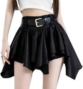 kakarin choyx Casual Women's Mini Skirt Fashion Y2K High Waist A Line Irregular Pleated Hem Flowy Skirt with Lining L Black