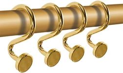 Estmy Modern Gold Decorative Shower Curtain Hooks Rings Set of 12, Luxury Heavy Duty 6.0mm Metal Rust Proof Polished Brass Shower Hooks for Bathroom Shower Rods Curtains Accessories