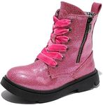 DADAWEN Kid's Boy's Girl's Fashion Retro Lace-Up & Two-Side Zipper Ankle Booties-Bling Hot Pink 2.5 US