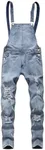 WDIRARA Men's Ripped Distressed Skinny Denim Overalls Dungarees Jeans Jumpsuits with Pocket Light Wash M