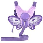 BTSKY Fluff Butterfly Baby Toddler Walking Harness with Safety Rein - Kids Anti-Lost Harness Leash Strap Belt, Purple