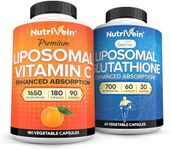 Nutrivein Premium Liposomal Vitamin C 1650mg & Liposomal Glutathione Bundle - High Absorption Ascorbic Acid Plus Master Antioxidant & Liver Cleanse - Non-GMO, Vegan/Vegetarian - 180 + 60 Capsules