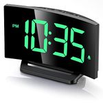 GOLOZA Digital Alarm Clock for Bedrooms, with Modern Curved Design, Conspicuous Green LED Numbers, 6 Levels Brightness, 2 Volume, 3 Tones, Snooze, Power-Off Memory, 12/24H, Bedside