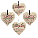 ANLEMIN Wooden Hanging Sign Best Friend Birthday Gifts Thank You Heart Shaped Friendship Plaque Tags Crafts Christmas Home DIY Tree in Heaven Wall Hangings (4PCS)