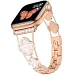 Tasikar Bling Diamond Women Band Compatible with Apple Watch Band 49mm 46mm 45mm 44mm 42mm 41mm 40mm 38mm Ultra SE Series 10 9 8 7 6 5 4 3 2 1 Lucky Clover Dressy Replacement Bracelet (Rose Gold)