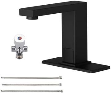 Greenspring Matte Black Touchless Bathroom Faucet Automatic Sensor Hands Free Commercial Modern Sink Facuet Single Hole Vanity Tap with Cover Deck Plate, Hot and Cold Mixer