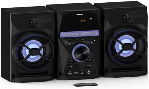 Magnavox 3-Piece CD Shelf System with Bluetooth, FM Radio, Remote Control, Colored Speaker Lights, LED Display, AUX Port - Black