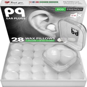 PQ Wax Ear Plugs for Sleep - 28 Silicone Wax Earplugs for Sleeping and Swimming - Gel Ear Plugs for Noise Cancelling & Ear Protection - Sleeping Earplugs with Sound Blocking Level 32 Db, 28 Pillows