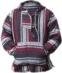 Classic Mexican Baja Hoodie Sweater Pullover, Maroon, Large