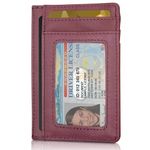 DEEZOMO RFID Blocking Slim Genuine Leather Credit Card Holder Front Pocket Wallet for Men with ID Card Window Work Travel, Seattle Red, Modern Style