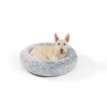 Best Friends by Sheri SnuggleSoft Faux Rabbit Fur Memory Foam Calming Donut Bed for Dogs and Cats, Grey, 23" x 23"