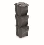 Prosperplast ZA906 Set of 3 Recycling Bins, Plastic, 25 Litres, 24 x 40 x 33.7 cm, Grey