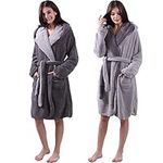 HOMELEVEL Sherpa reversible bathrobe lambskin look for ladies and gentlemen with hood dressing gown housecoat